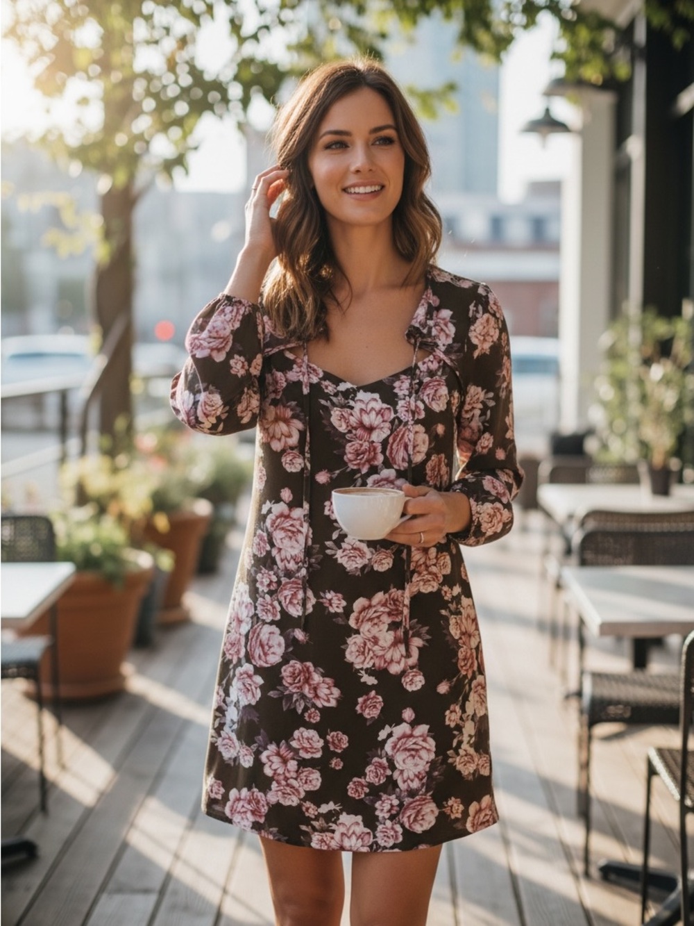 Charlotte Russe Dress with Pink Brown Floral Print